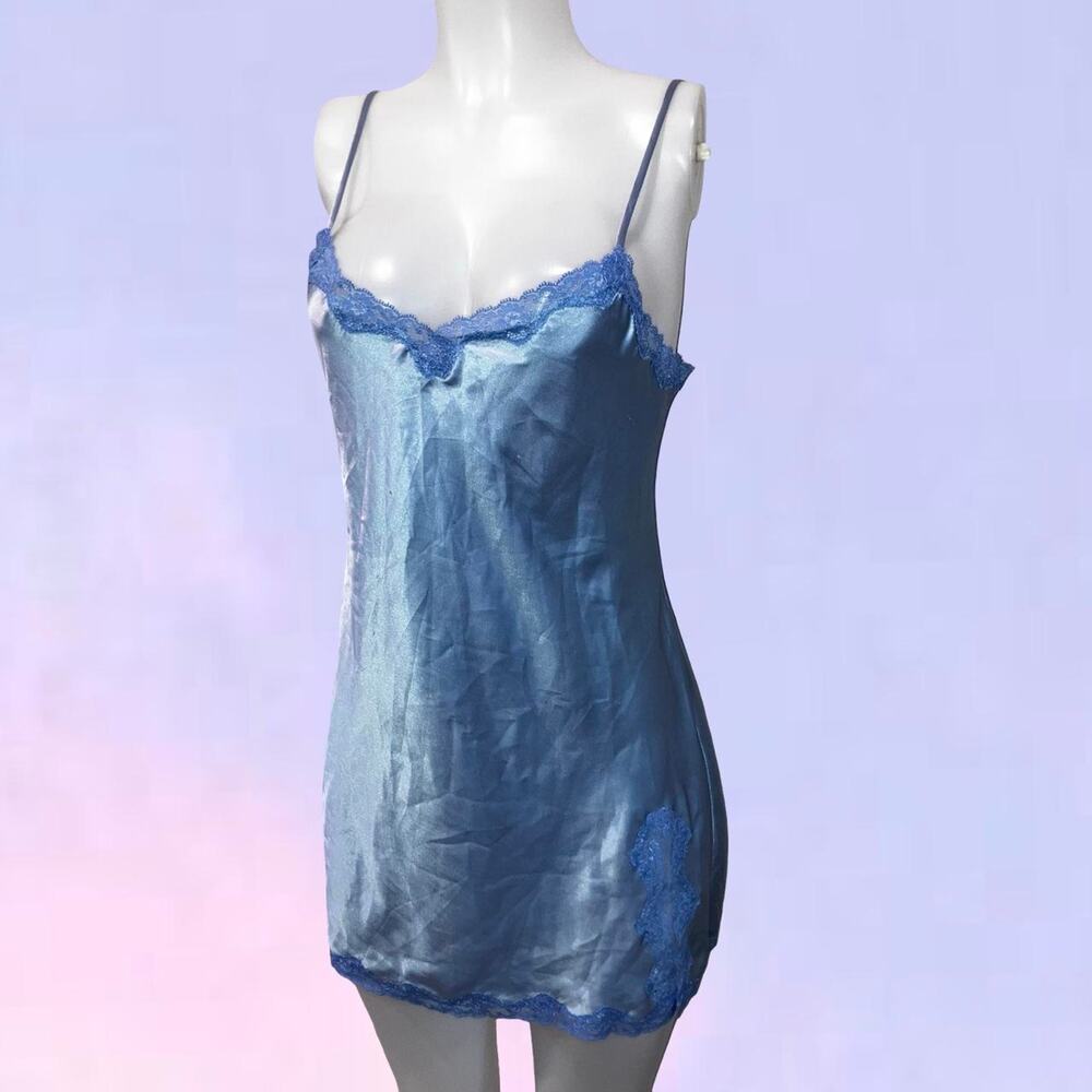 Victorias secret baby blue slip dress lacey slit